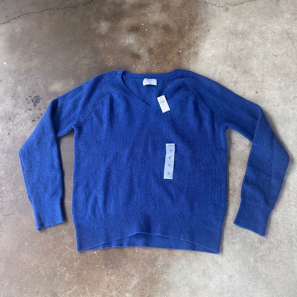 Old Navy V-Neck Sweater Mens M Tall Blue New Ribbed Raglan Knit Pullover